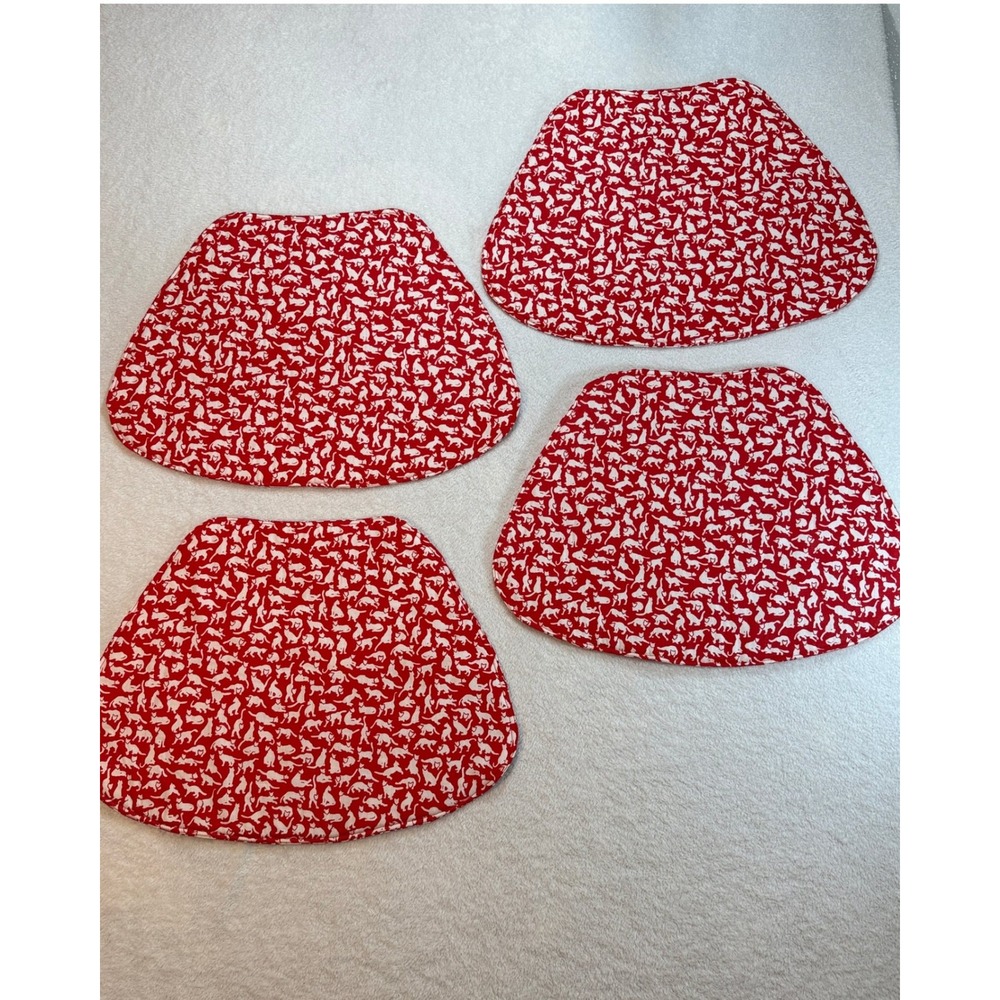 Vintage Cat Print Red Wedge Placemats Set of 4 Feline Silhouette Round Table